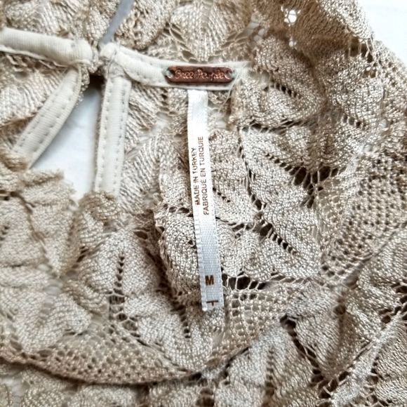 Free People Medium Light Brown Nude Lace Bell Sleeve Short Cocktail Party Dress - Picture 10 of 10